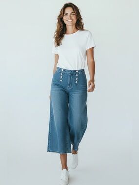 VTG VERSAILLES DENIM COTTON BLEND WALL FRONT COPPER TONE BUTTON JEANS SZ 12